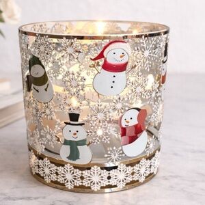 Bath & Body Works Snowman Candle Holder - Red, White, Silver
